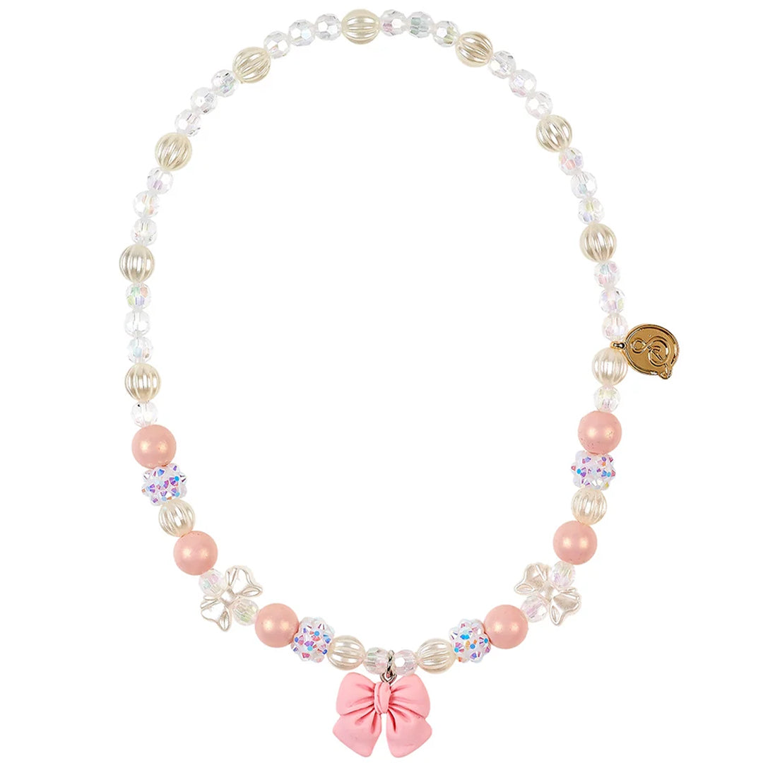 souza for kids kinderketting met roze en witte kralen en een roze strikhanger.