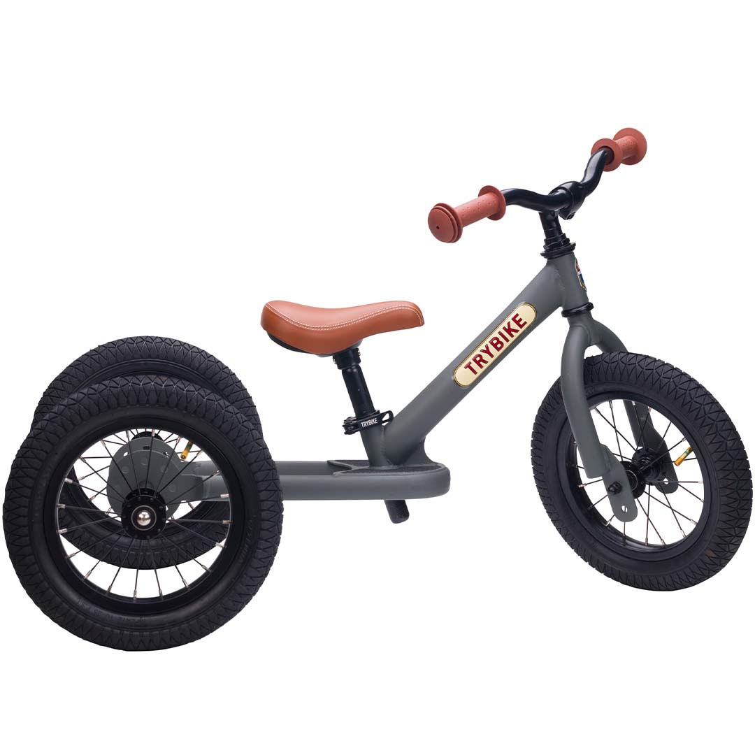 trybike steel 2-in-1 loopfiets grijs mat - bruin  | TBS3-MGRY | 0