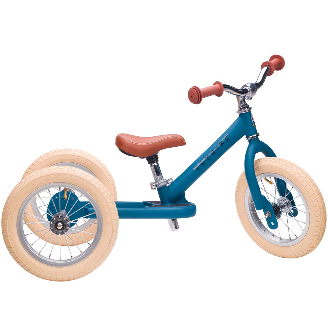 trybike steel 2-in-1 loopfiets vintage blauw mat - bruin  | TBS3-MBLU-VIN | 0