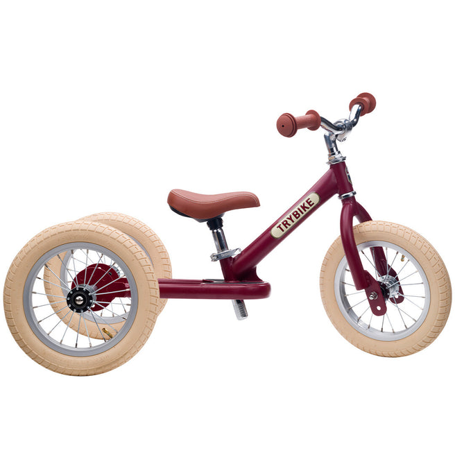 trybike steel 2-in-1 loopfiets vintage rood mat - bruin | TBS-3-MRED-VIN | 0