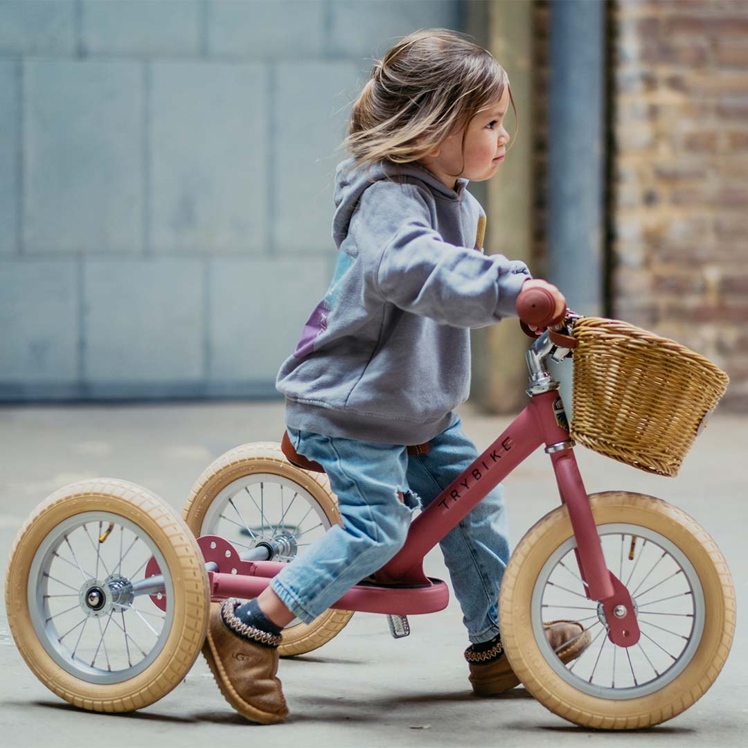 trybike steel 2-in-1 loopfiets vintage roze mat - bruin  | TBS3-MPNK-VIN | 1