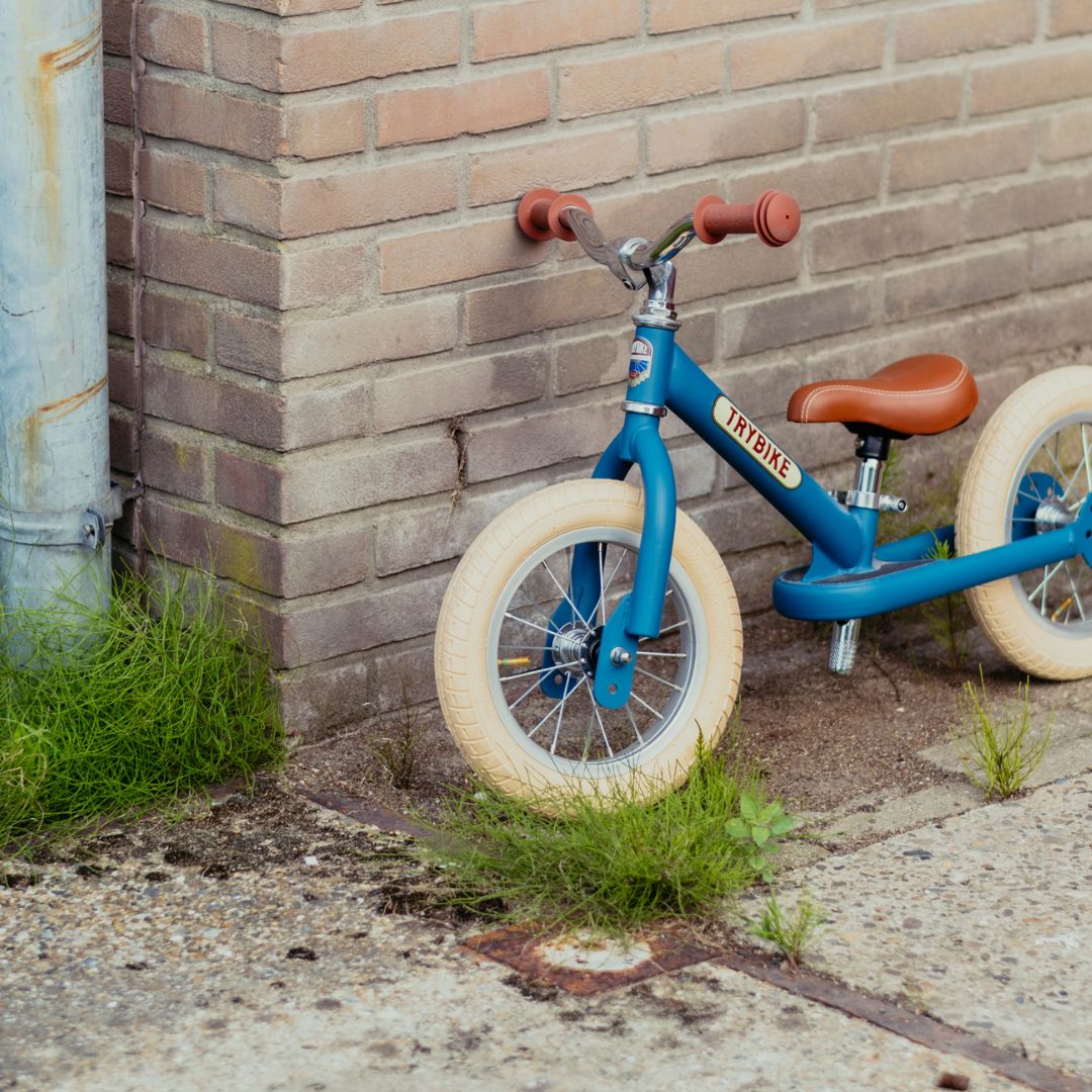 trybike steel loopfiets vintage blauw mat - bruin | TBS2-MBLU-VIN | 1