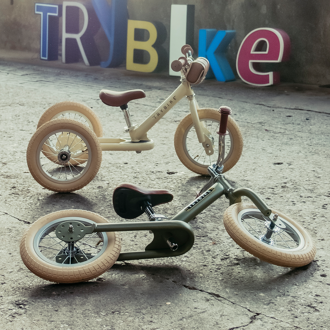 trybike steel loopfiets vintage groen mat - bruin | TBS-2-MGRN-VIN | 2