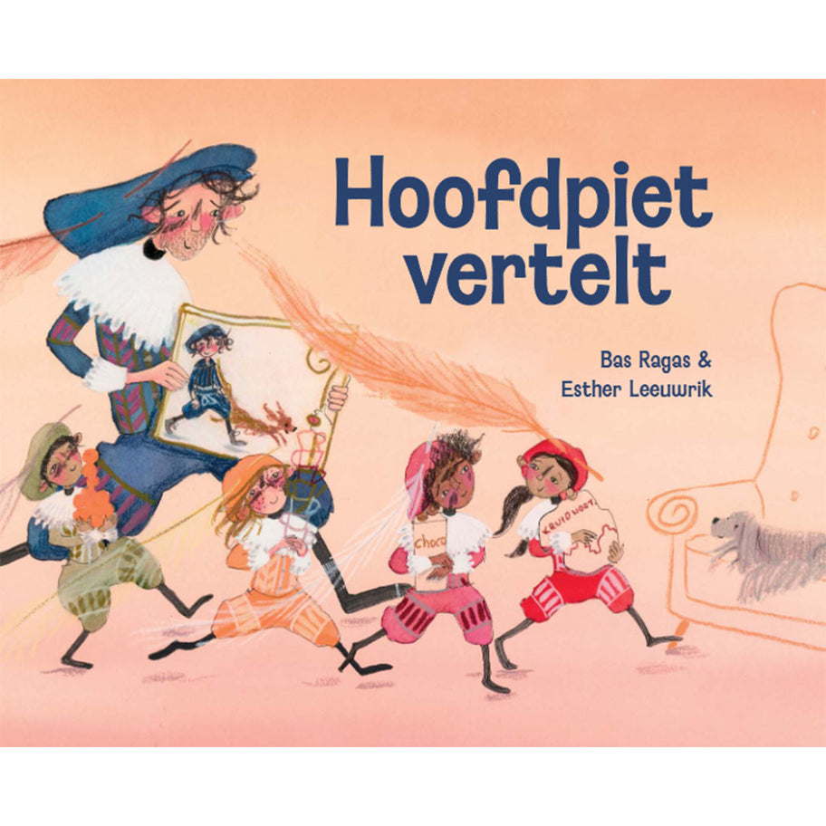 Illustratie van Hoofdpiet en andere Pieten op de cover van het kinderboek 'Hoofdpiet vertelt'.