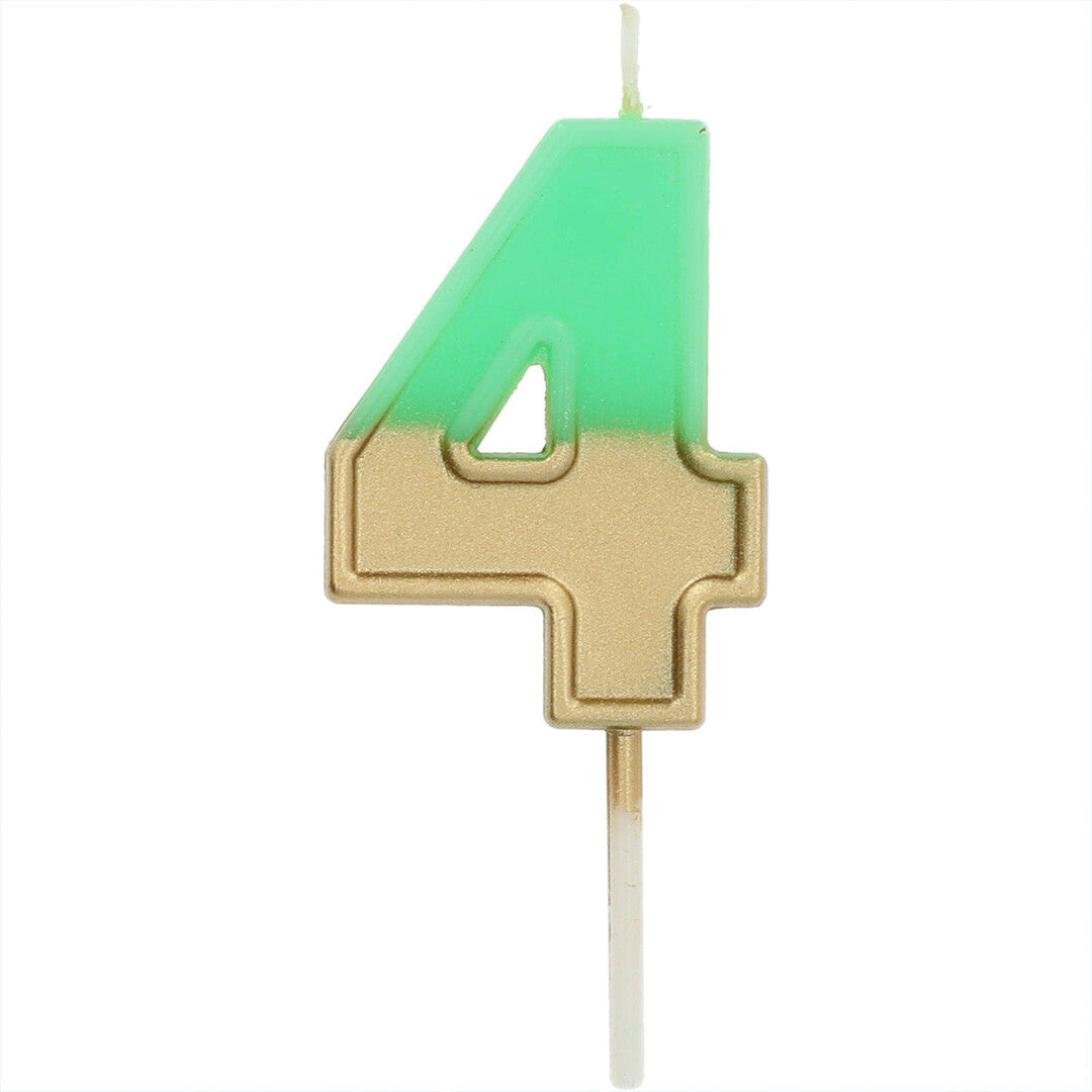 verjaardagskaars groen goud - 4 jaar | 18864 | 0