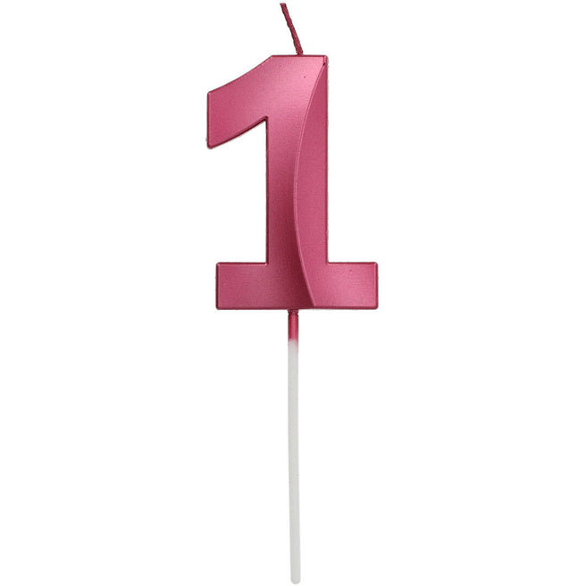 verjaardagskaars metallic roze - 1 jaar   | 24241 | 0
