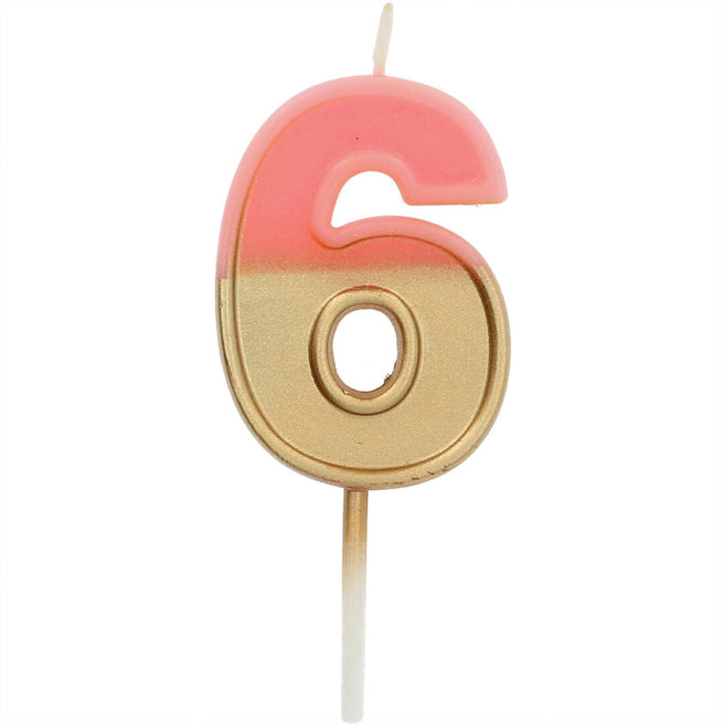 verjaardagskaars roze goud - 6 jaar  | 24216 | 0