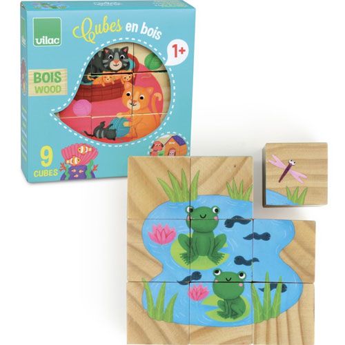 vilac houten blokkenpuzzel kubus - dieren (9st) | VI2406 | 0
