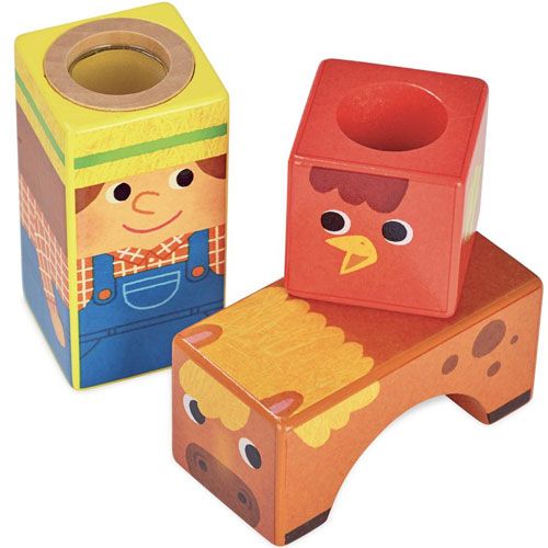 vilac houten rammel blokken - boerderij | VI2102 | 3