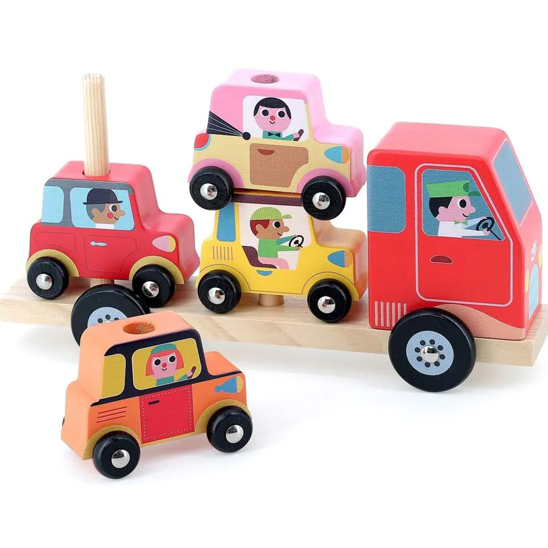 vilac vrachtwagen met stapelauto's - 5-delig | VI7636 | 1